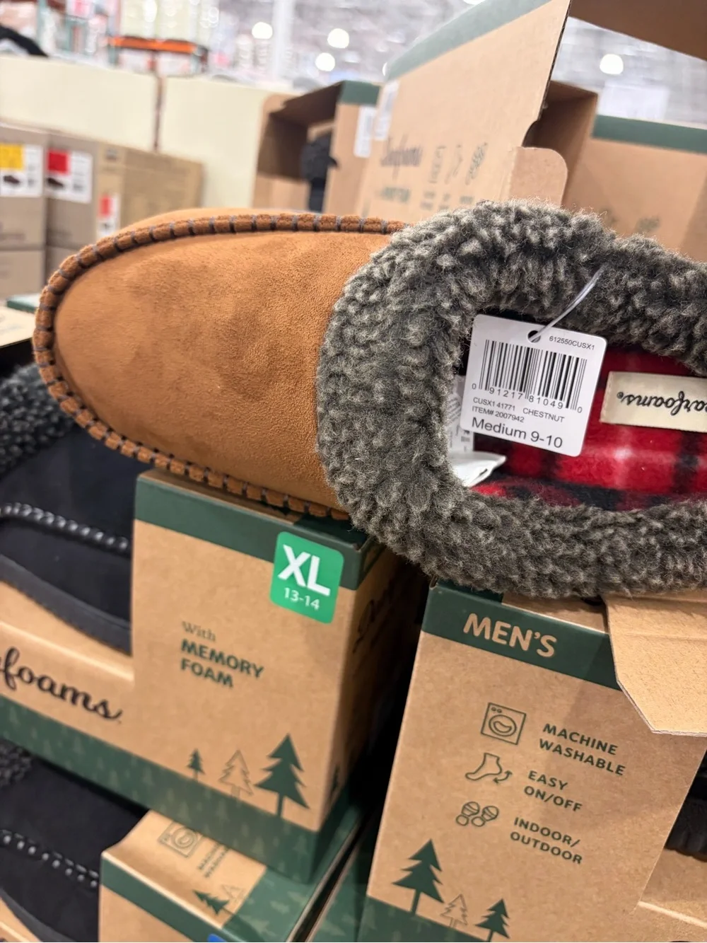 dearfoams Men’s Brown Faux-Shearling Moccasin Slip-On memory foam new